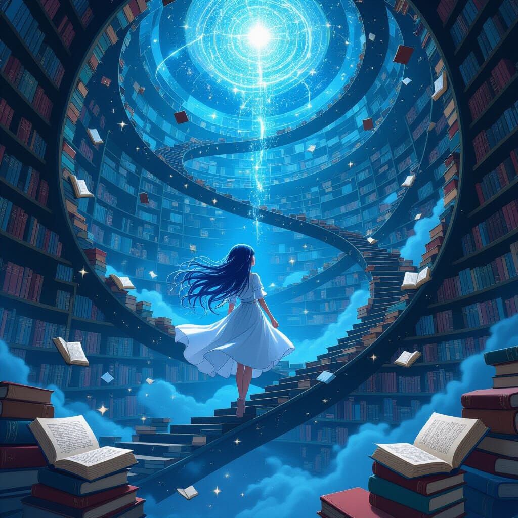 Anime Girl in Cosmic Library
