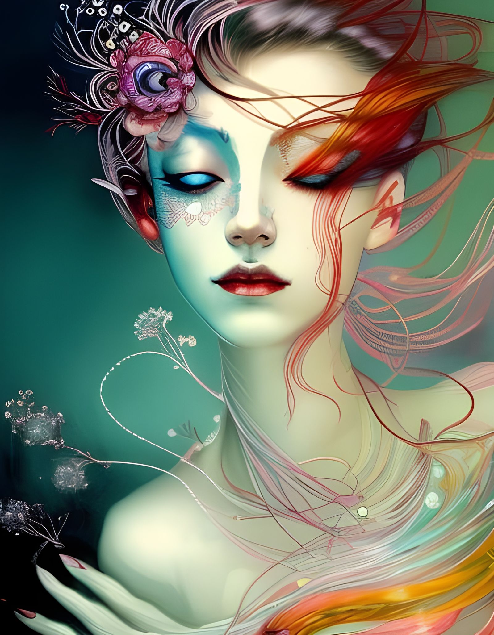 Yin and Yang Woman Portrait in Digital Painting Style