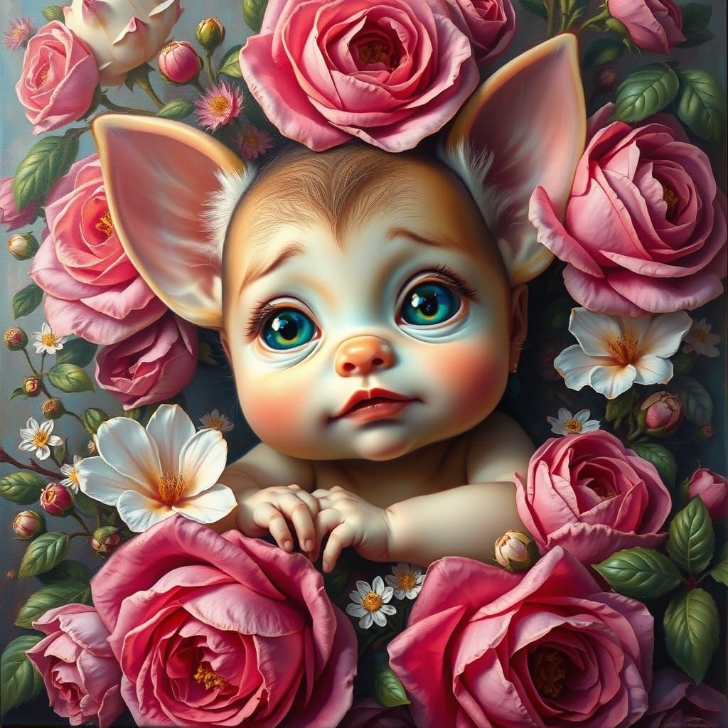 Surreal Baby Creature Portrait in Dreamy Wonderland