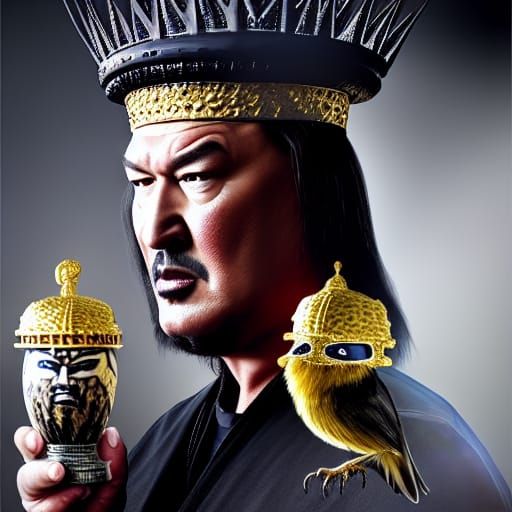 Crowned Raven King Bathing in Golden Corn Cup