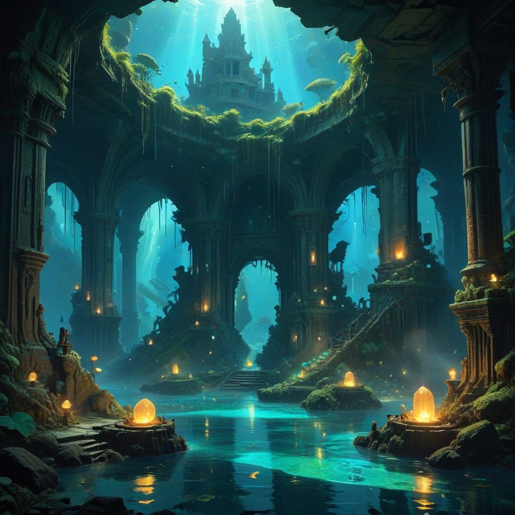 Surreal Underwater Coven with Glowing Potions and Spell Book...