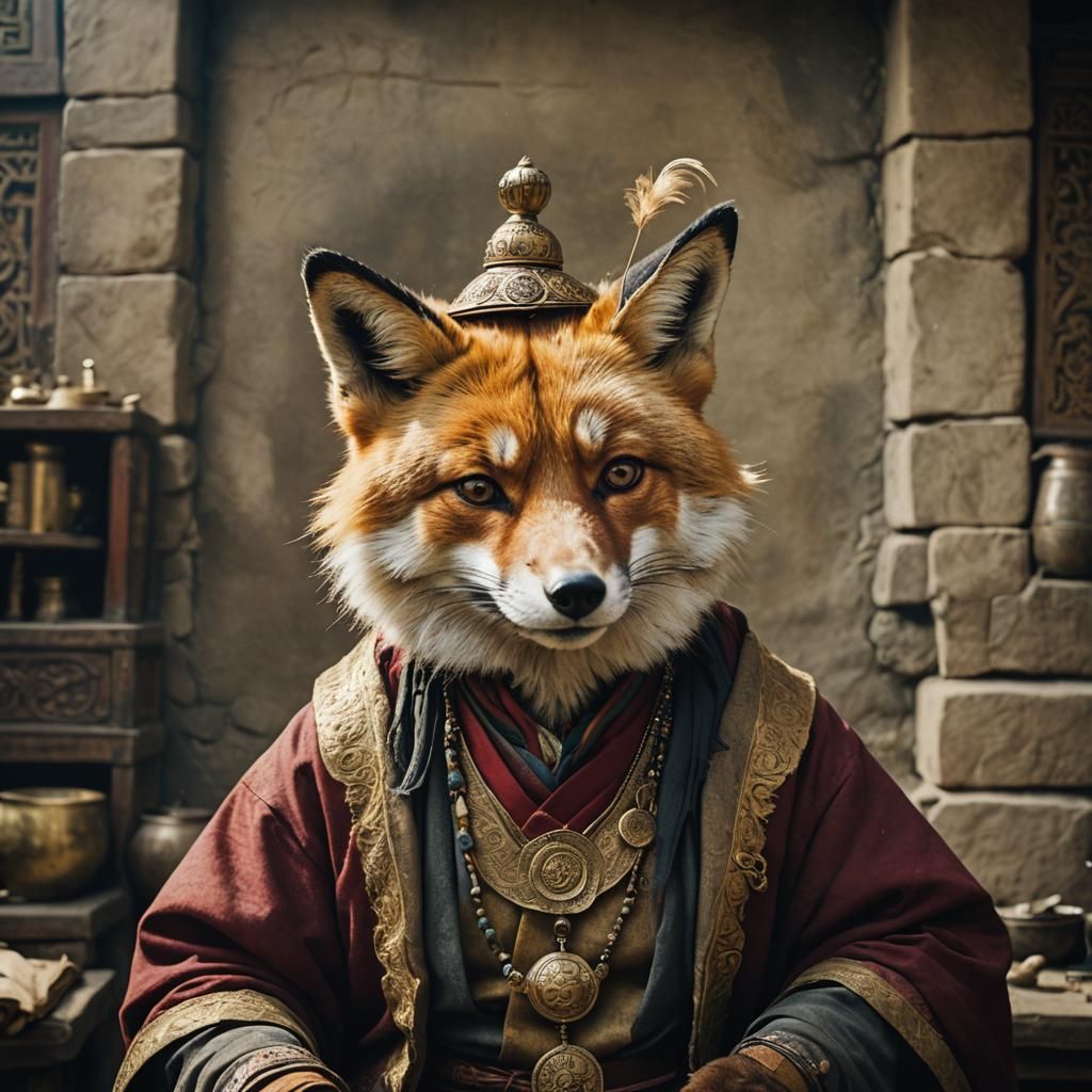 Anthropomorphic Tibetan Fox Alchemist in Medieval Attire