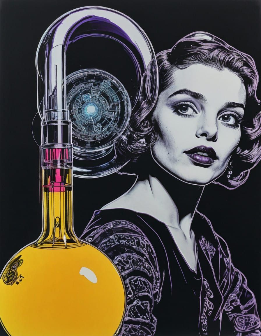 Ethereal Queen Surrounded by Halogen Elements in a Futuristi...