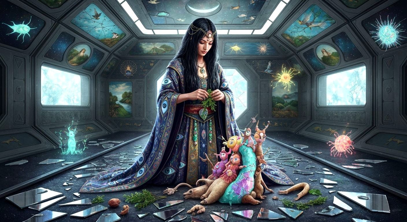 Sorceress in Surreal Spacecraft Room