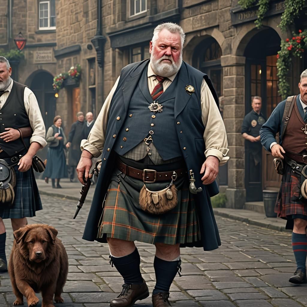 Mature Scottish Man in Kilt: Hyperrealistic Digital Art