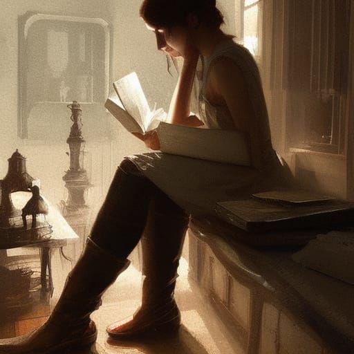 Girl Reads Sinister Book as Gothic Fantasy Art