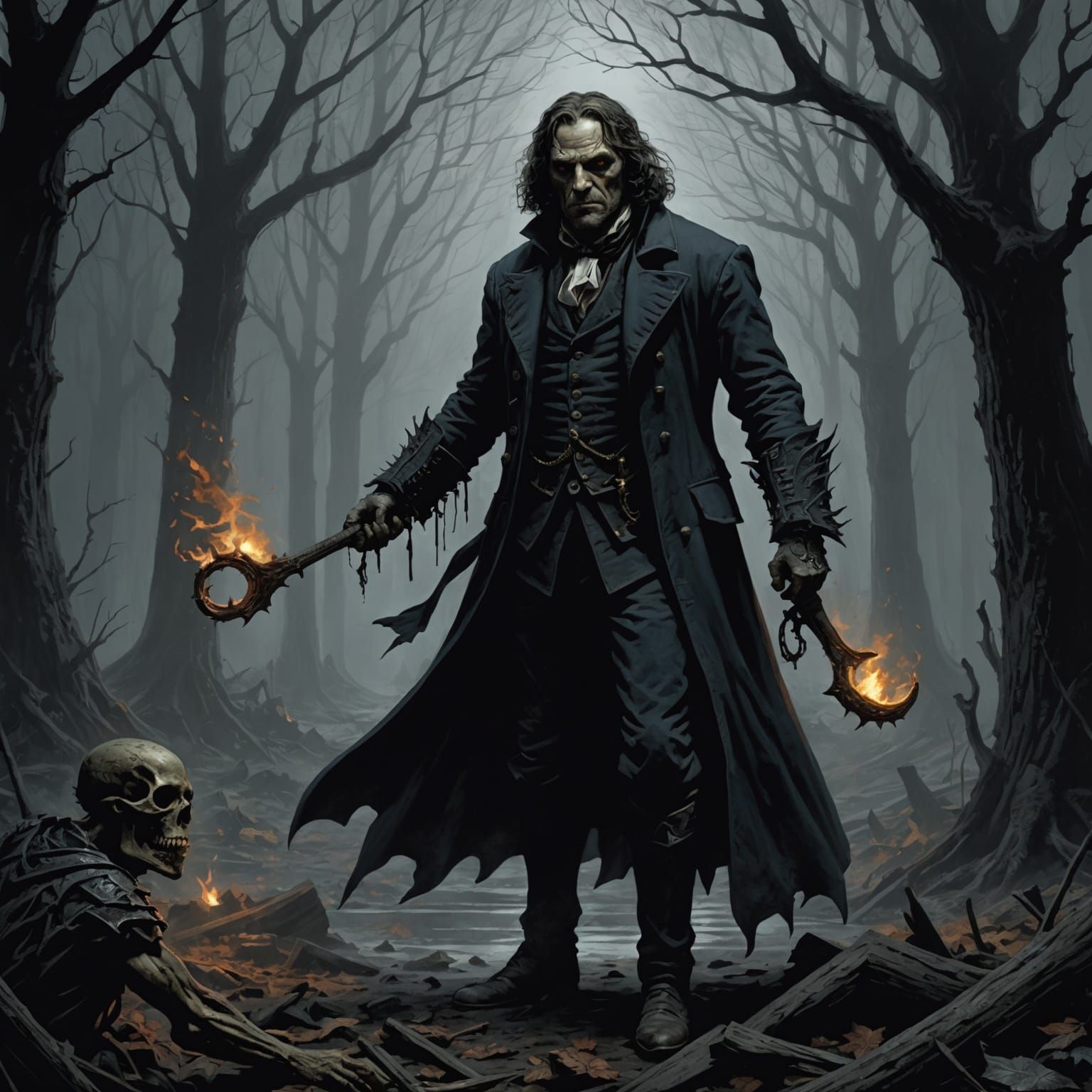 Gothic Horror Scene in Engraving Style