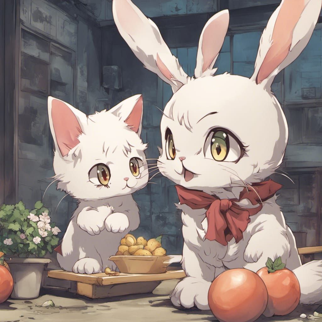 Cat-Rabbit Hybrid in Chippy Anime Style