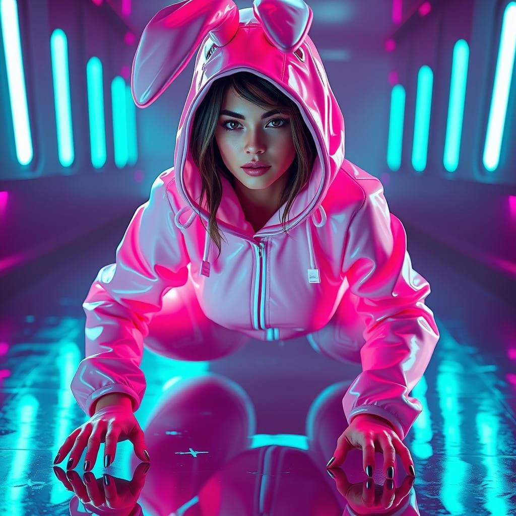 Glamorous Bunny Siren Crawls in Triadic Colors