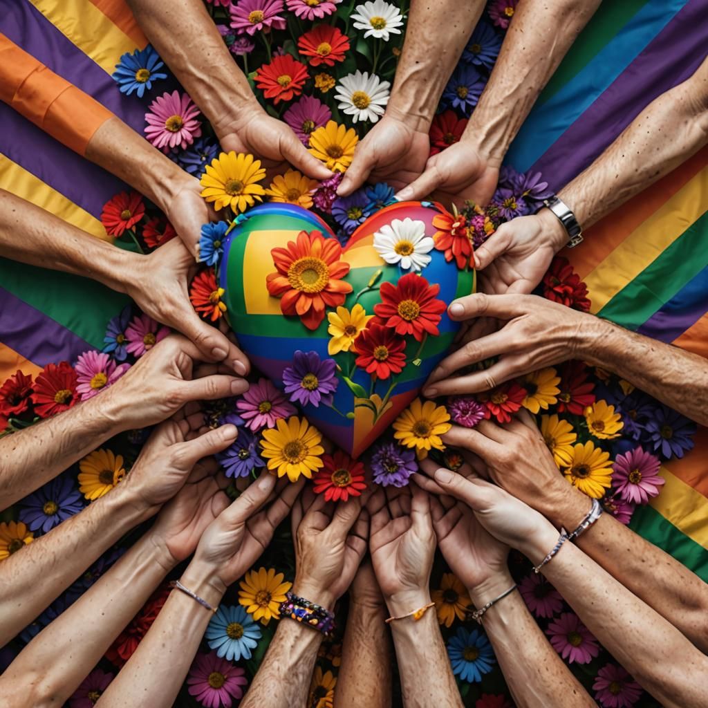 Hands Holding Pride Heart Bursting With Flowers