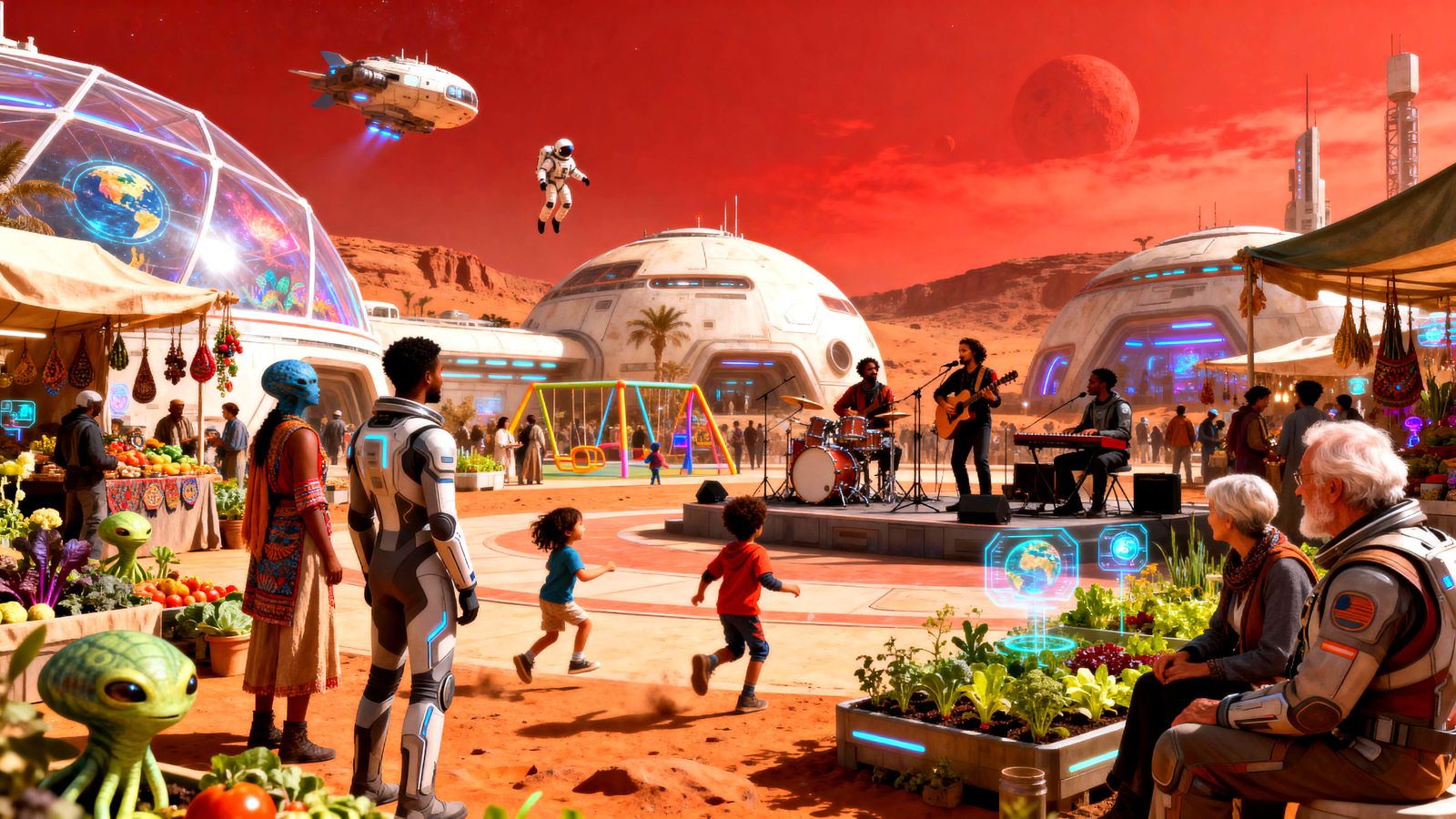 Future Martian Colony Life in Biodomes