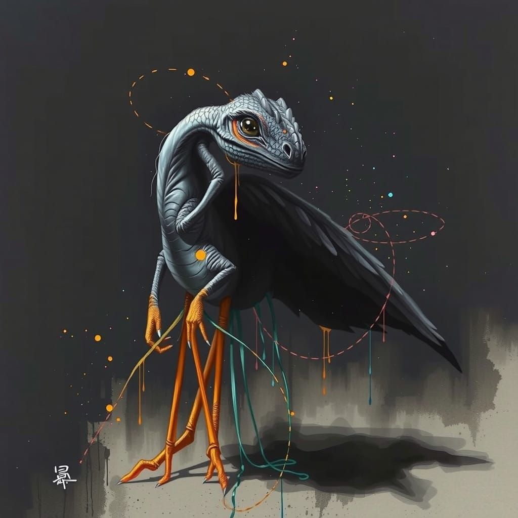 Ethereal Pterodactyl in Moody, Charcoal Rendering