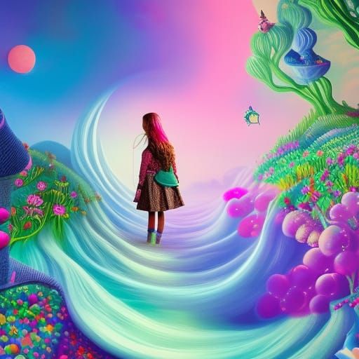 Girl's Whimsical Journey Down the Rabbit Hole