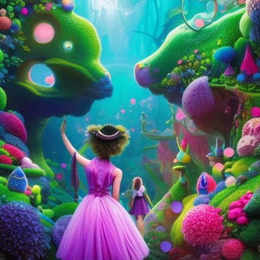 Girl's Whimsical Journey Through a Pastel Dreamscape