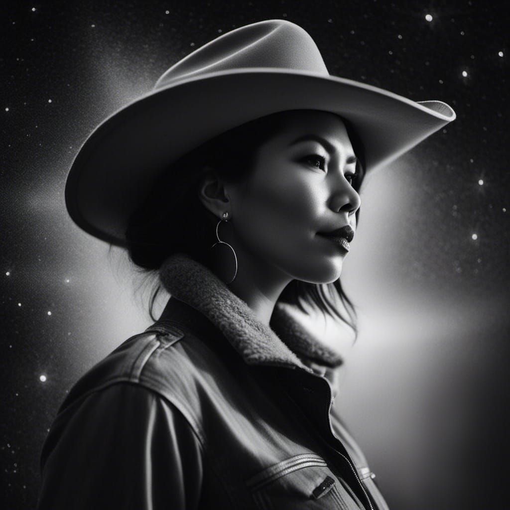 Cowboy Rides Rocket in Space, Photo-realistic Drawing