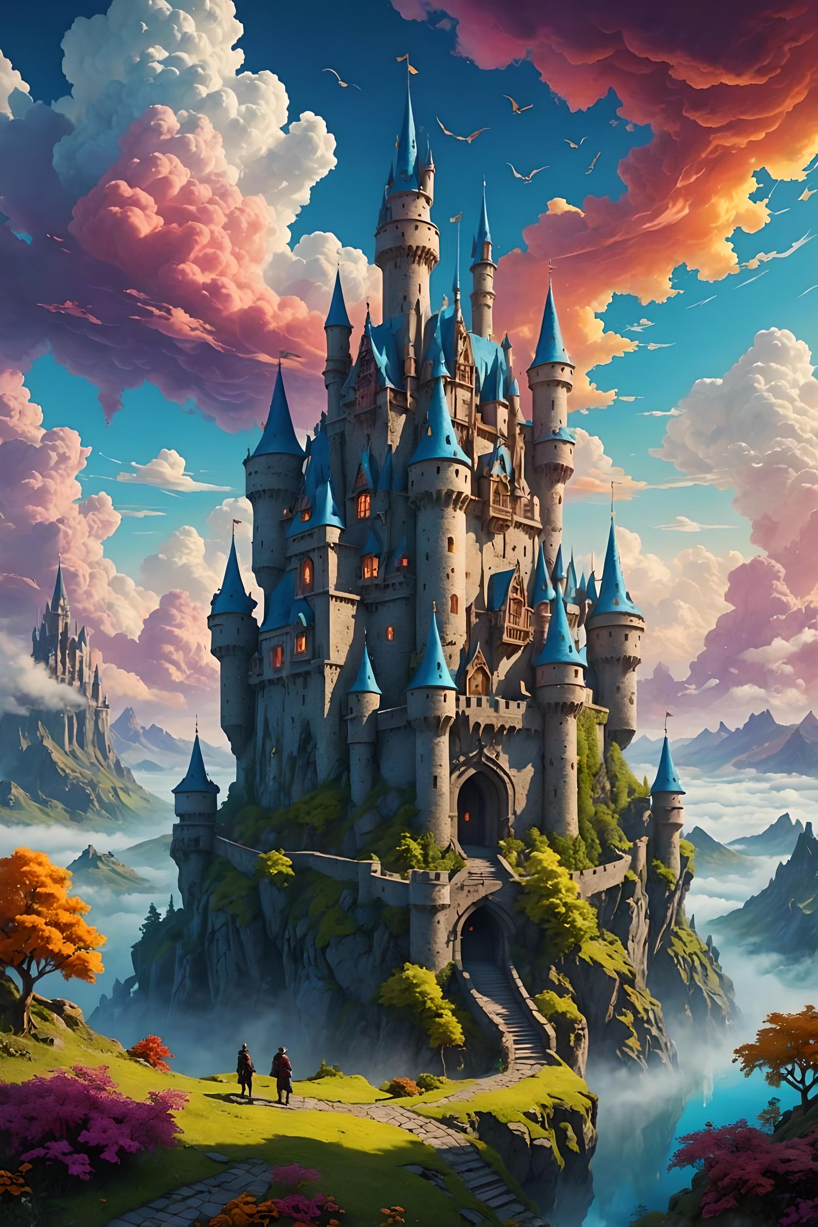 Fantasy Castle in the Clouds: Detailed Matte Painting