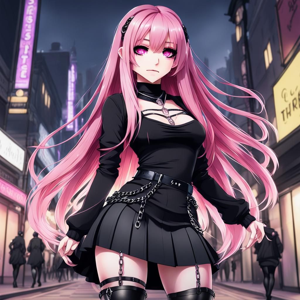 Goth VTuber with Pink Hair and Black Outfit