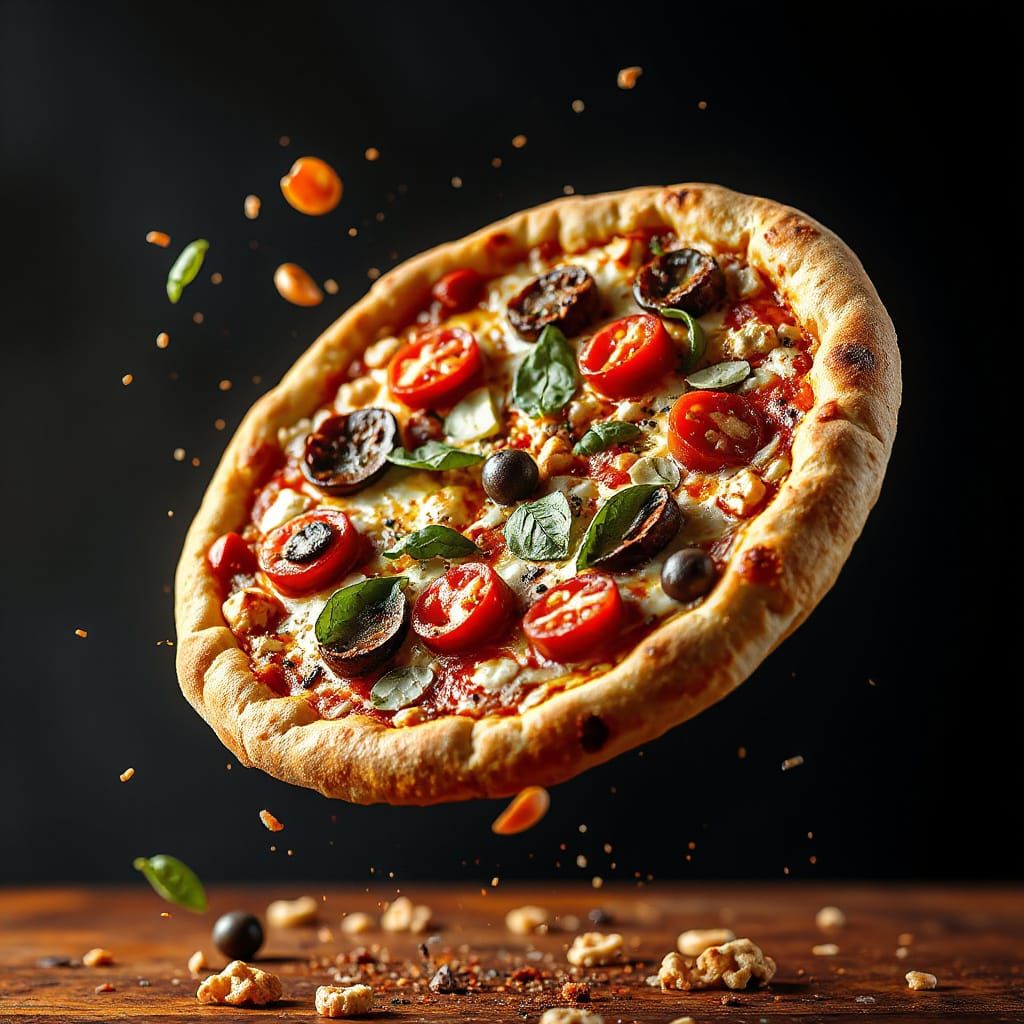 Exploding Italian Pizza: Photorealistic and Vivid