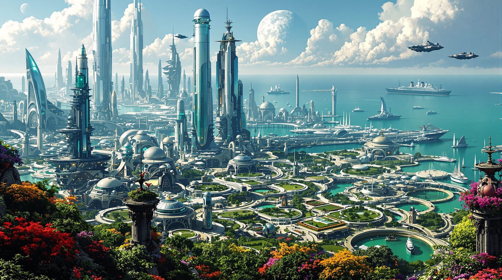 Noir Alien Metropolis on Ocean Precipice