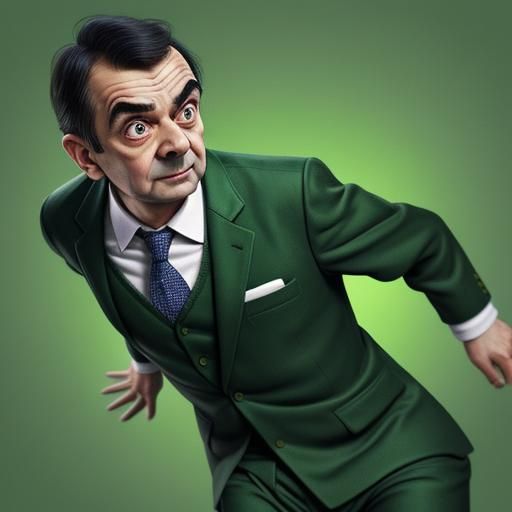 Mr. Bean in Green Pajamas: Hyperrealistic Portrait
