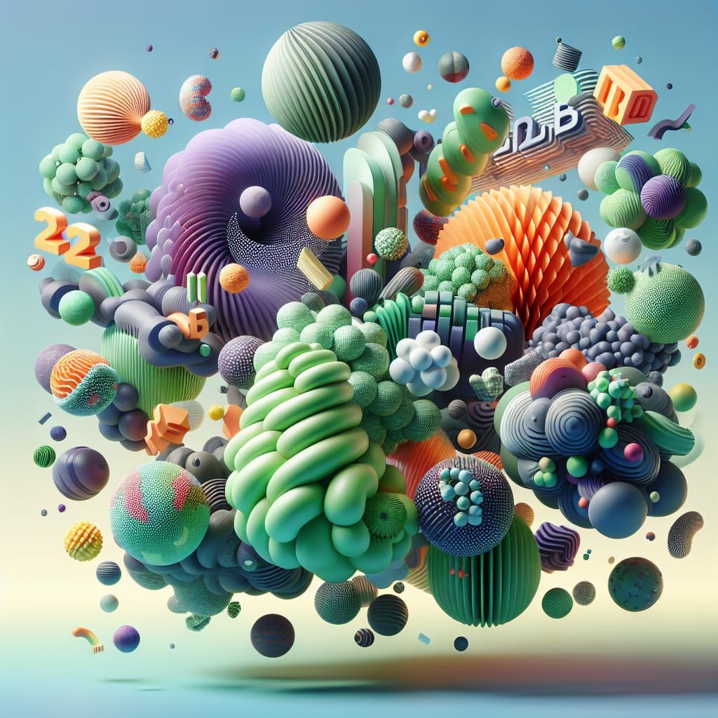 Abstract 3D Shapes in a Bright Sky