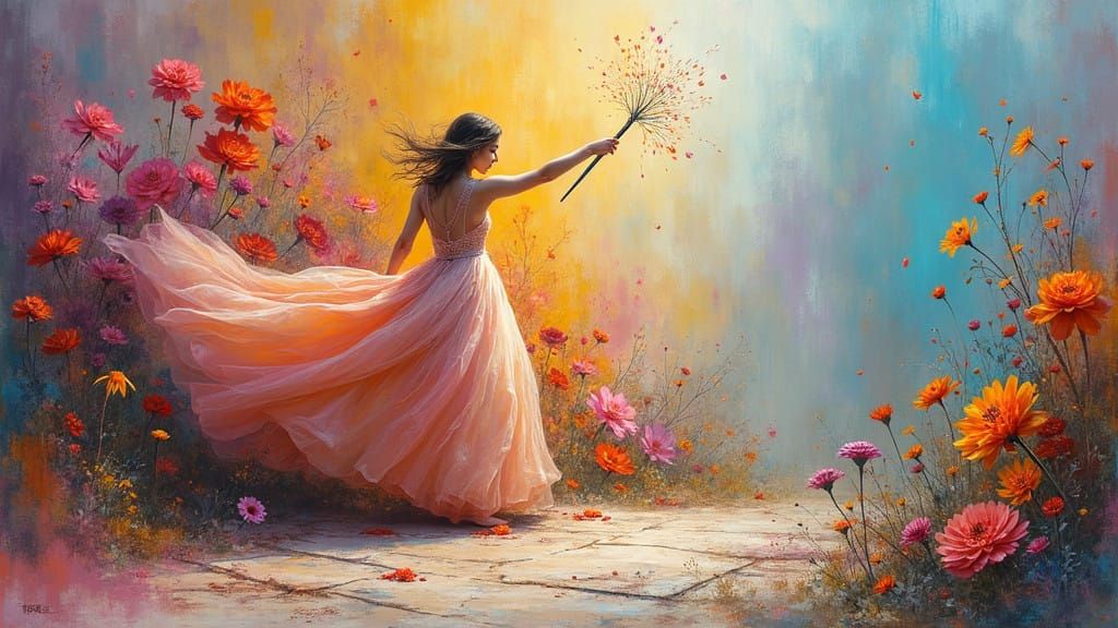 Whimsical Princess Creates Vibrant Wildflower Mural