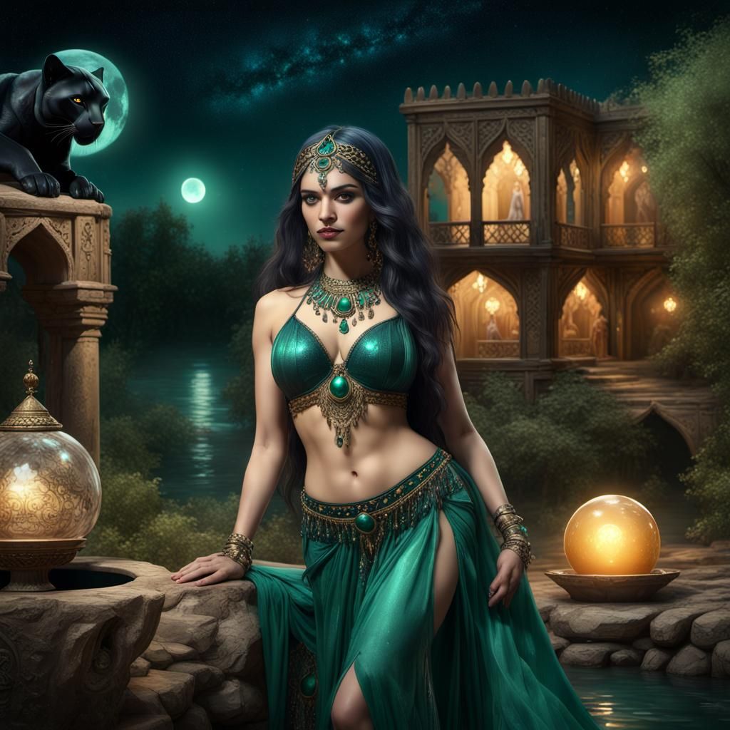Persian Queen with Panther in Crystal Ball