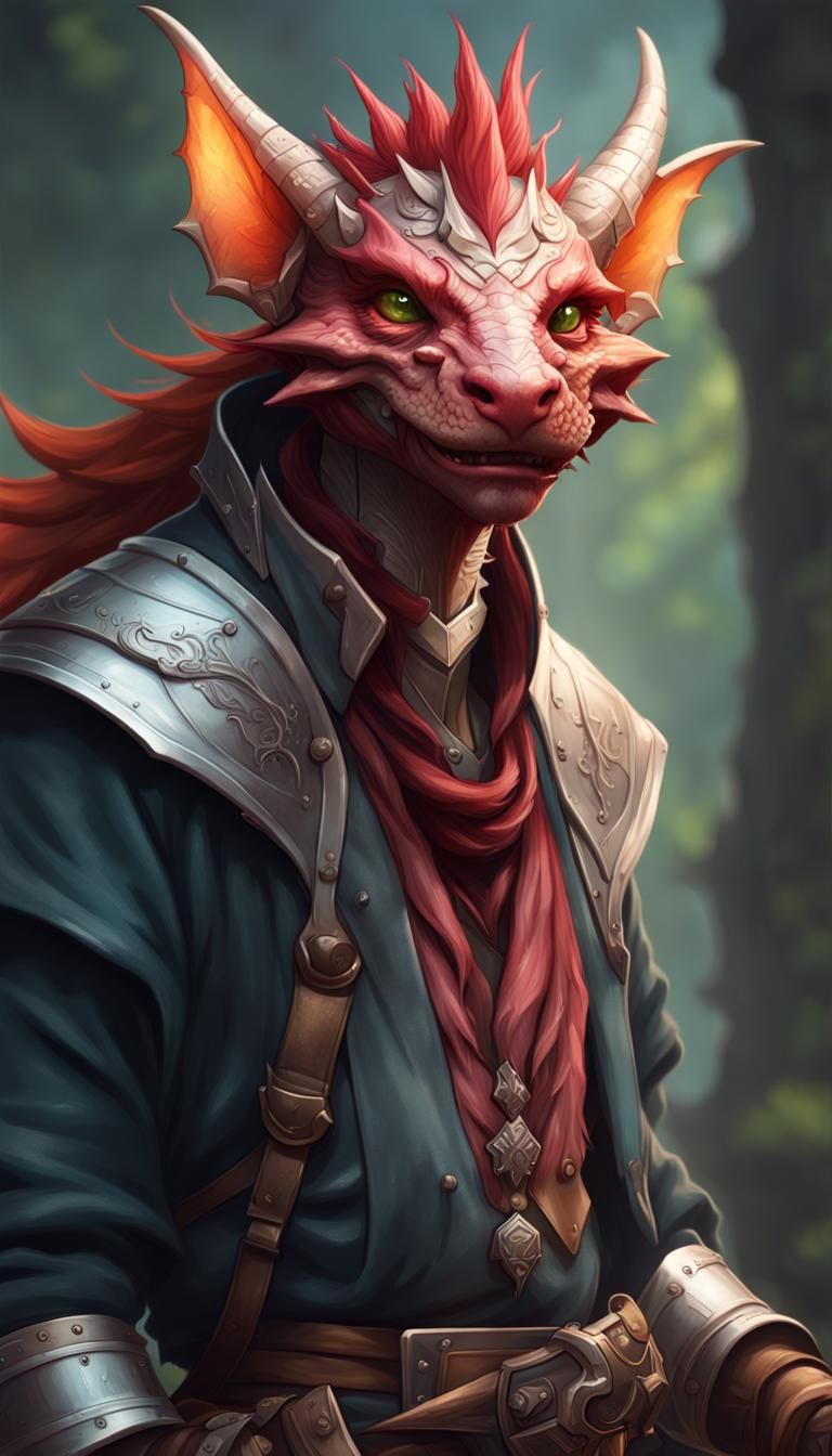 Dragonkin Kobold Adventurer Portrait in Fantasy Art Style