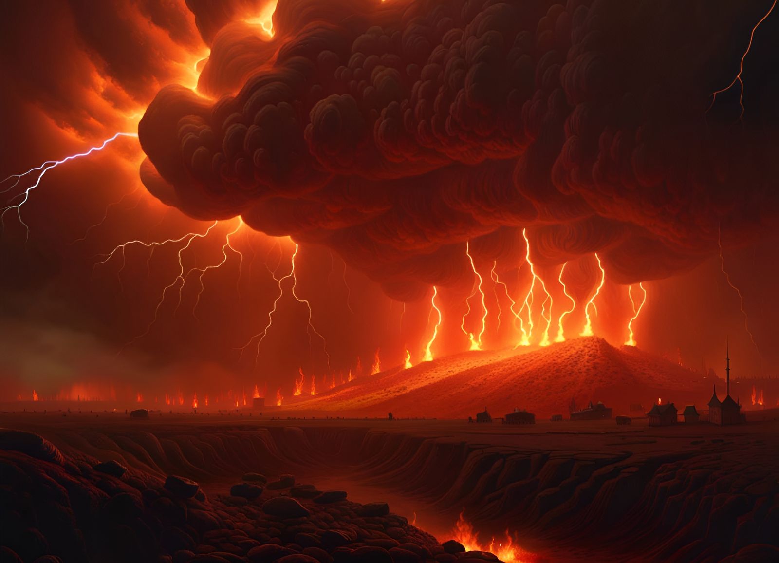 Infernal Lightning Storm in Beksinski Style