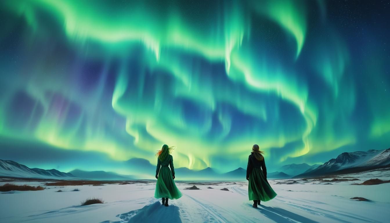 Surreal Dreamscape: Aurora Borealis Wanderer in Digital Art
