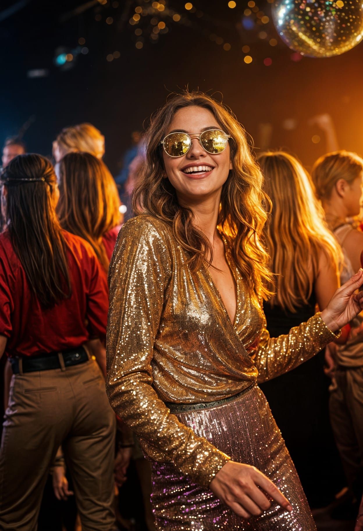 Woman Shines Under Disco Lights in a Night of Music and Enth...