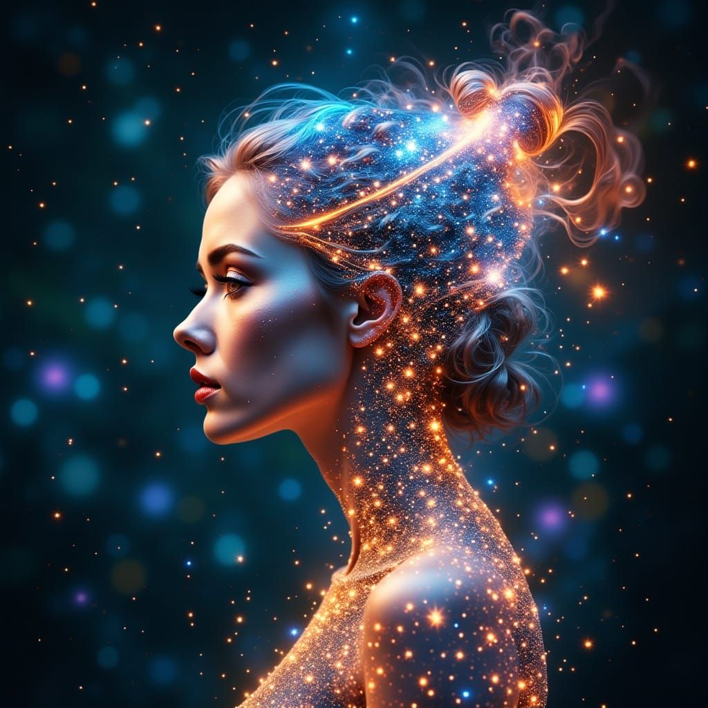 Cosmic Woman Portrait with Train Track Hair