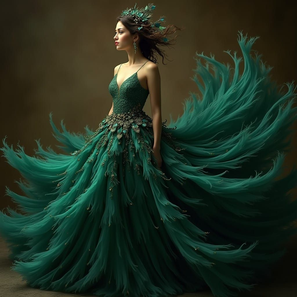 Stunning Fantasy Portrait of a Woman in Deep Green Gown