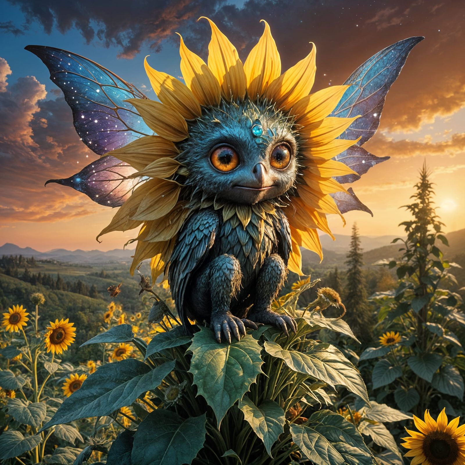 Mischievous Forest Sprite Gazing at Sunset