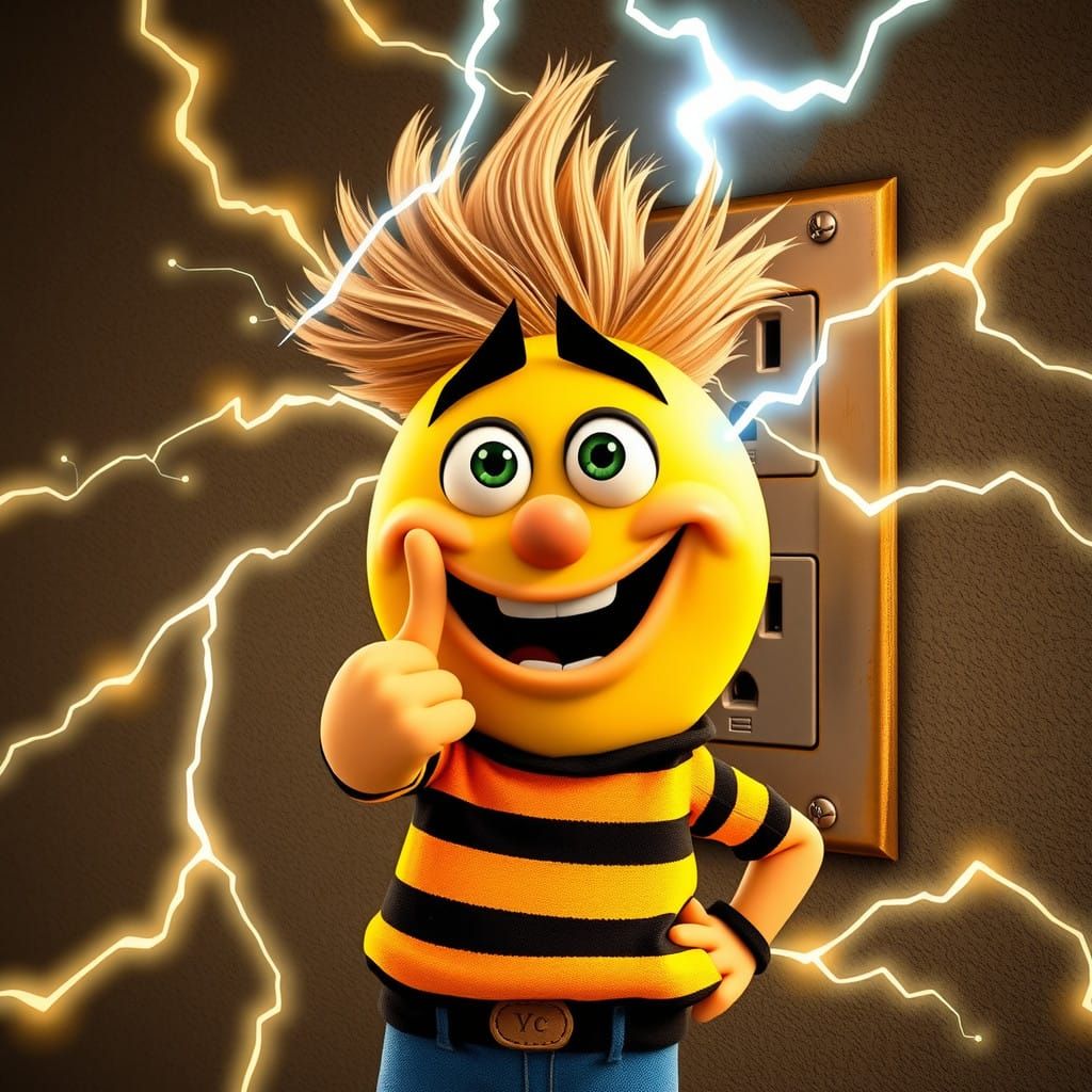 Whimsical Chaos: Shocked Smiley Face in Vibrant Disney-Pixar...