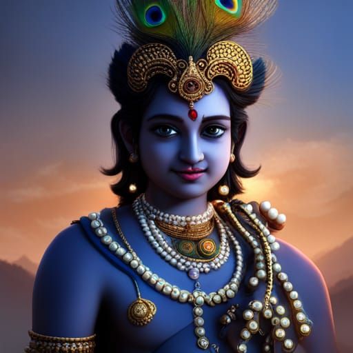Handsome Krishna with Peacock: 3D Digital Art