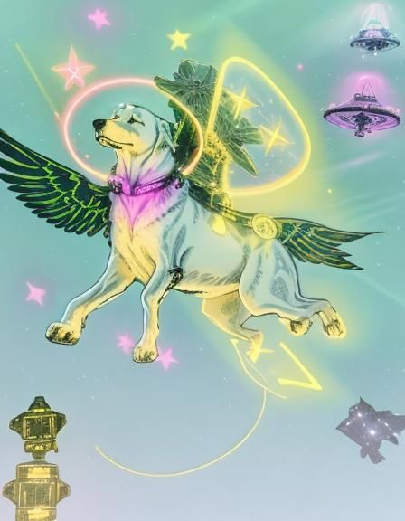 Neon Ghost Dog in Holographic Galaxy