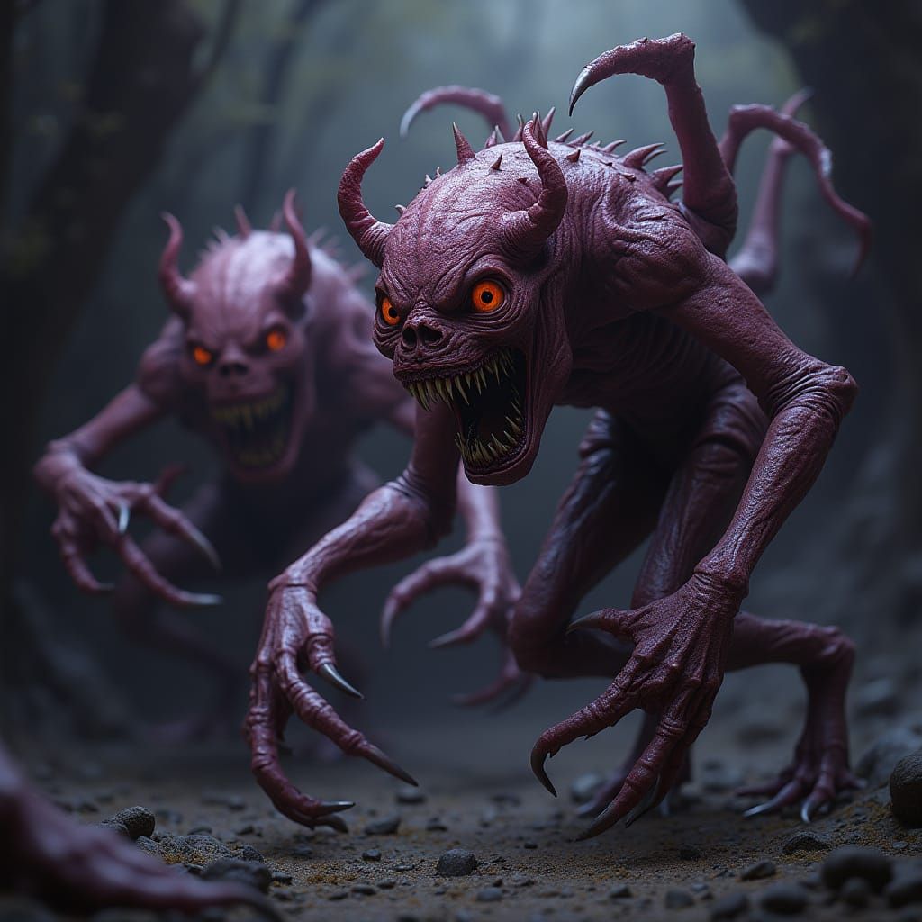 Grotesque Creatures Emerge from Darkness in Dark Fantasy Sty...