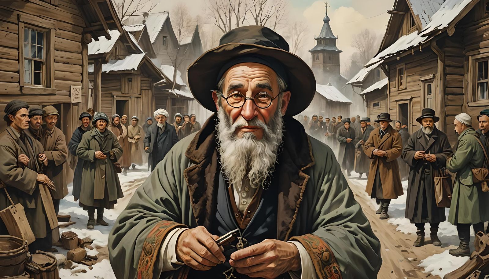 Rabbi in Russian Village, Vintage Illustration