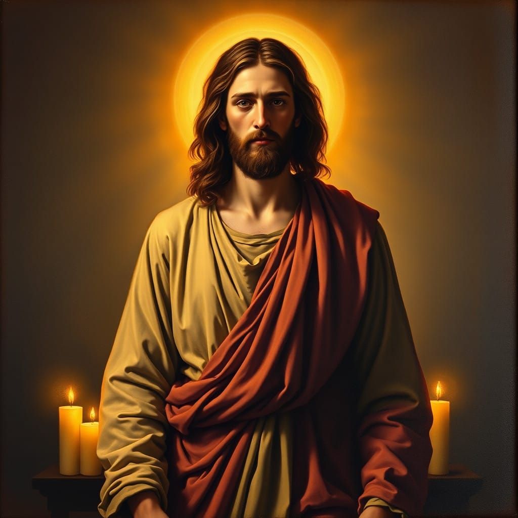Jesus in Humble Repose, Surrounded by Warm Golden Light
