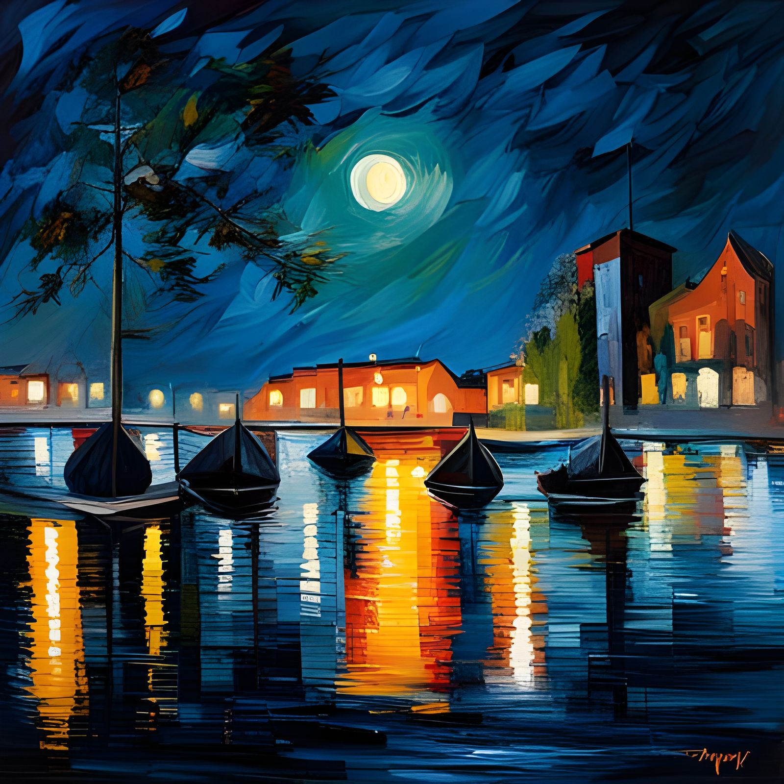 Moonlight Serenade over a Calm Lake in Vibrant Colors