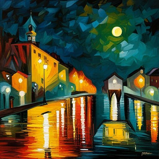 Moonlit River Scene as Impressionist Painting