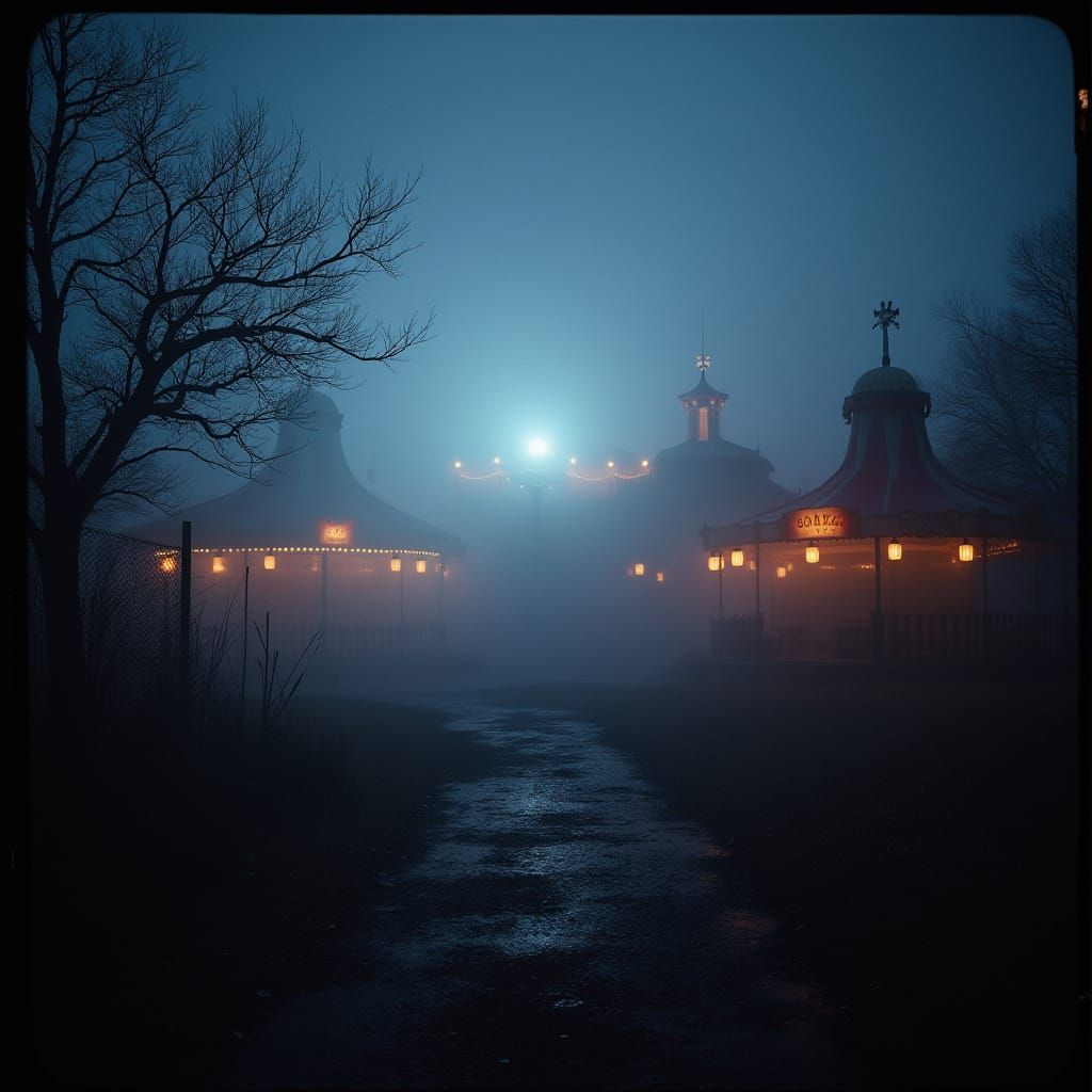 Mysterious Carnival at Midnight, in Dark Whimsical Style
