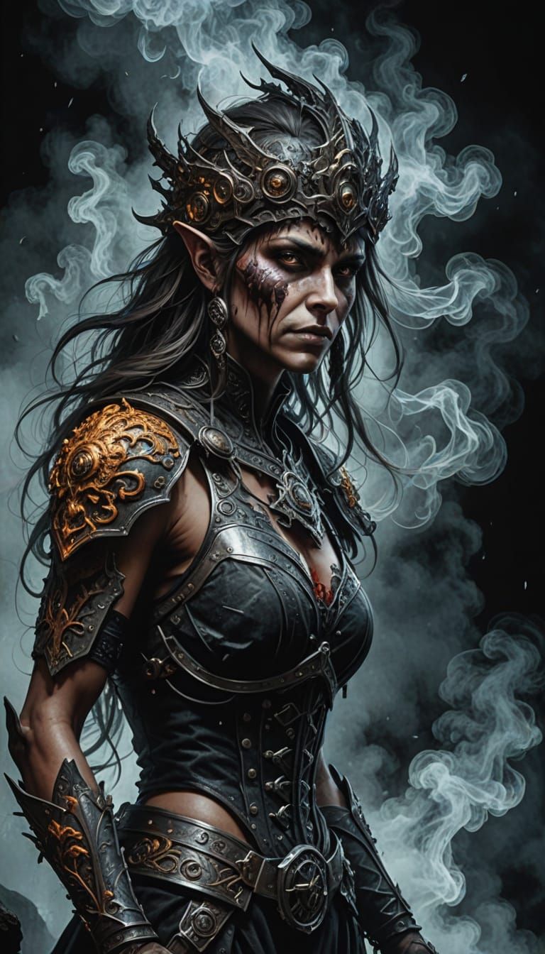 Mystical Goddess Enveloped in Fog and Smoke