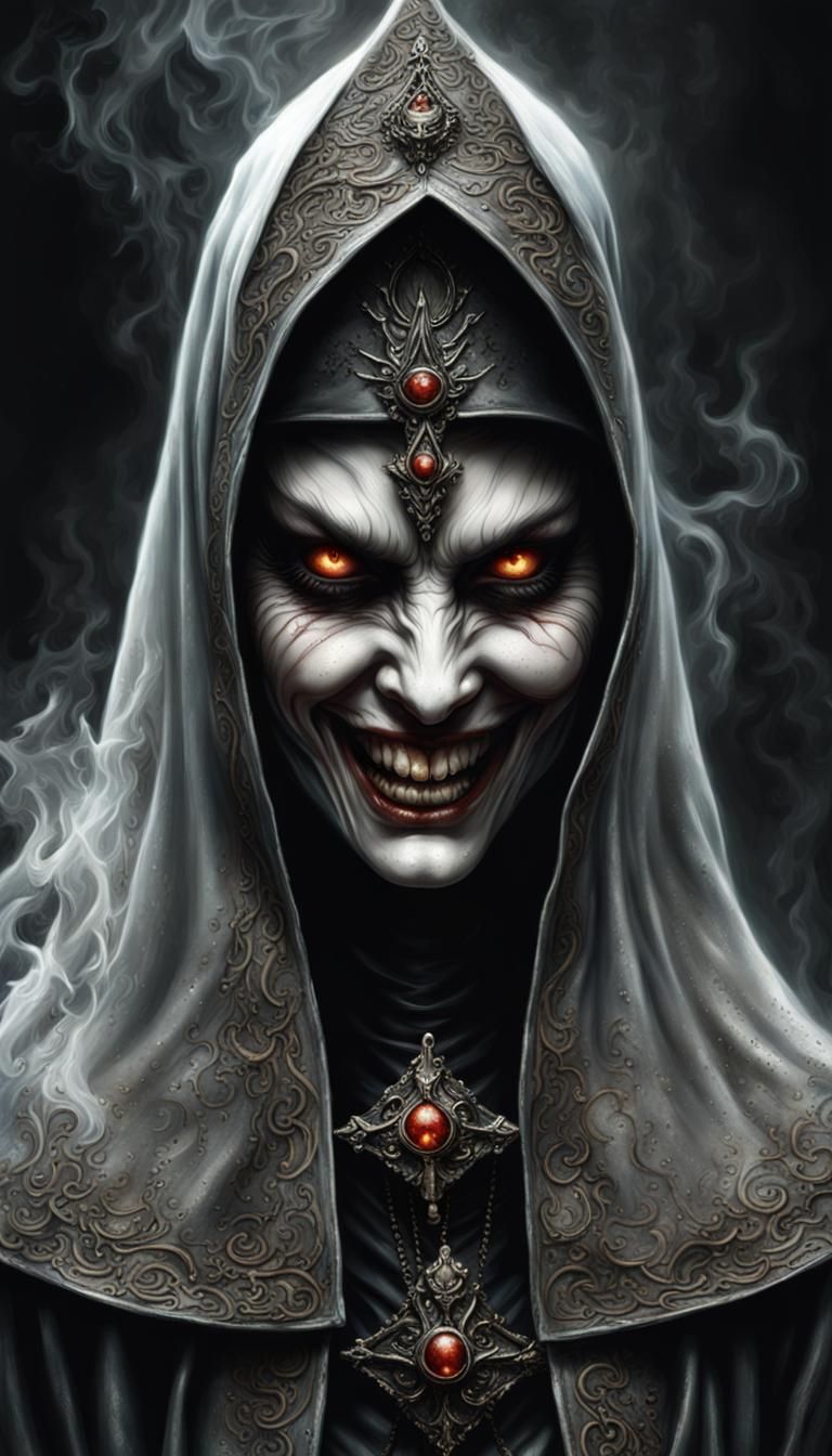 Evil Nun Portrait in Dark Fantasy Style