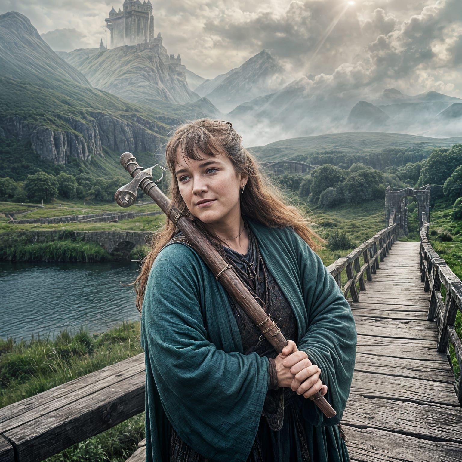 Medieval Scottish Peasant Crossing Bridge: Matte Painting