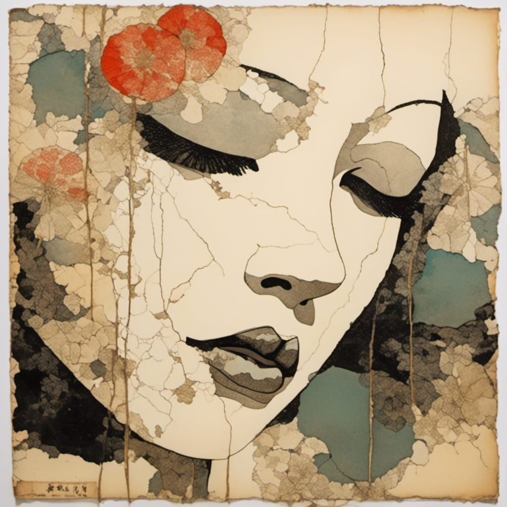 Woman's Profile in Japanese Ink Line Drawing