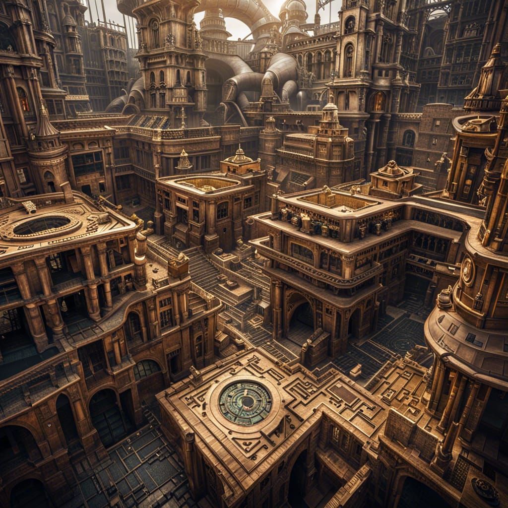 Steampunk City Labyrinth in Sharp Focus