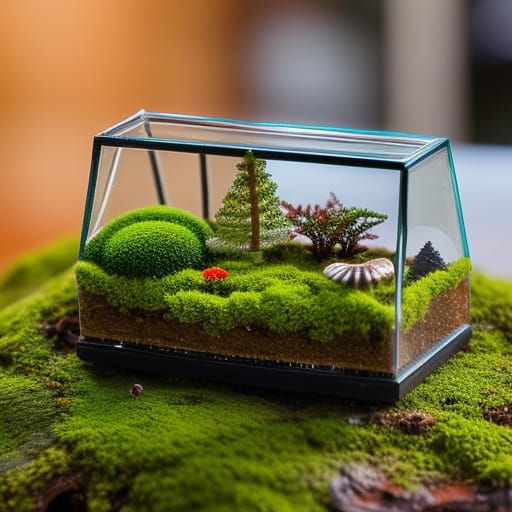 Microscopic Forest Terrarium in Glass Cube
