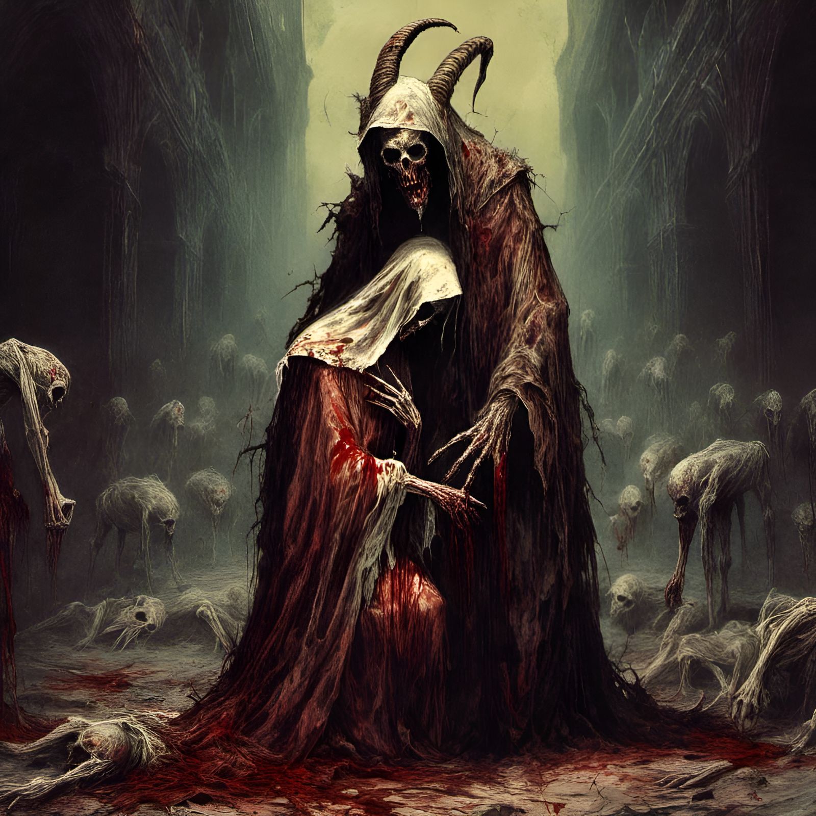 Scary Zombie Pope Kiss in Creepy Illustration Style